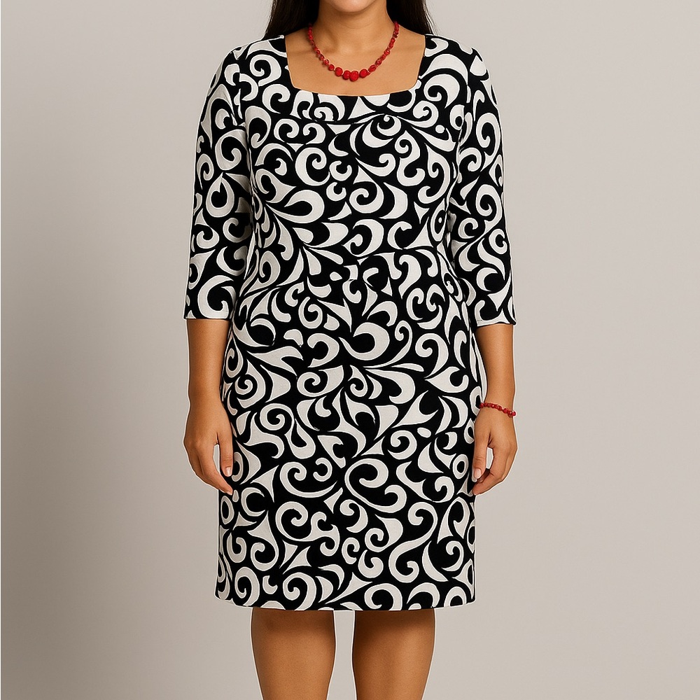 White House Black Market Black and White Patterned Dress
